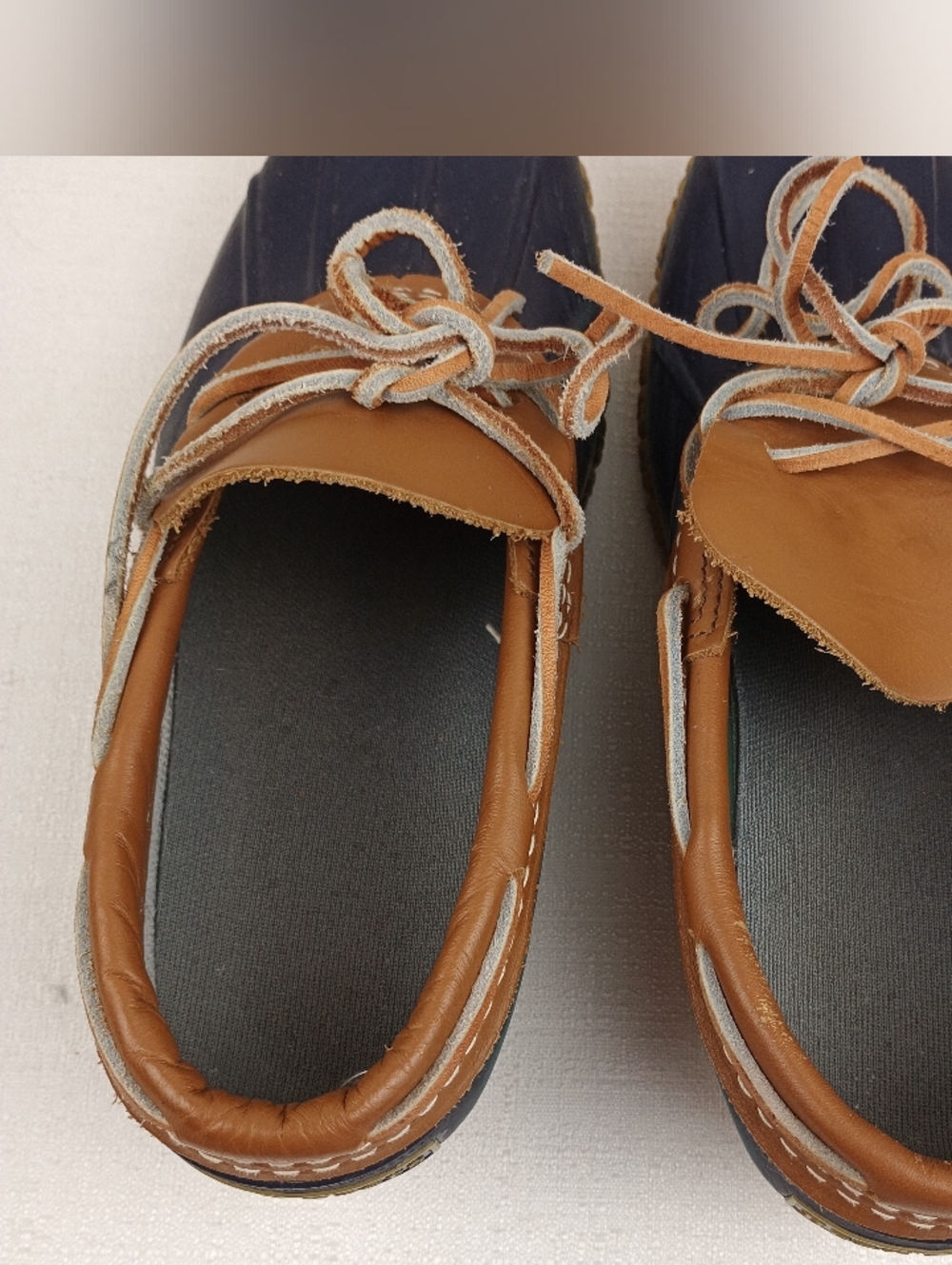 L.L. Bean tan leather &blue rubber low ankle gumshoe duck boot womens sz. 7M - Picture 12 of 15